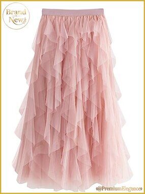Long Tulle Tutu Skirt A-Line Mesh Elastic Waist Layered Fairy Skirt